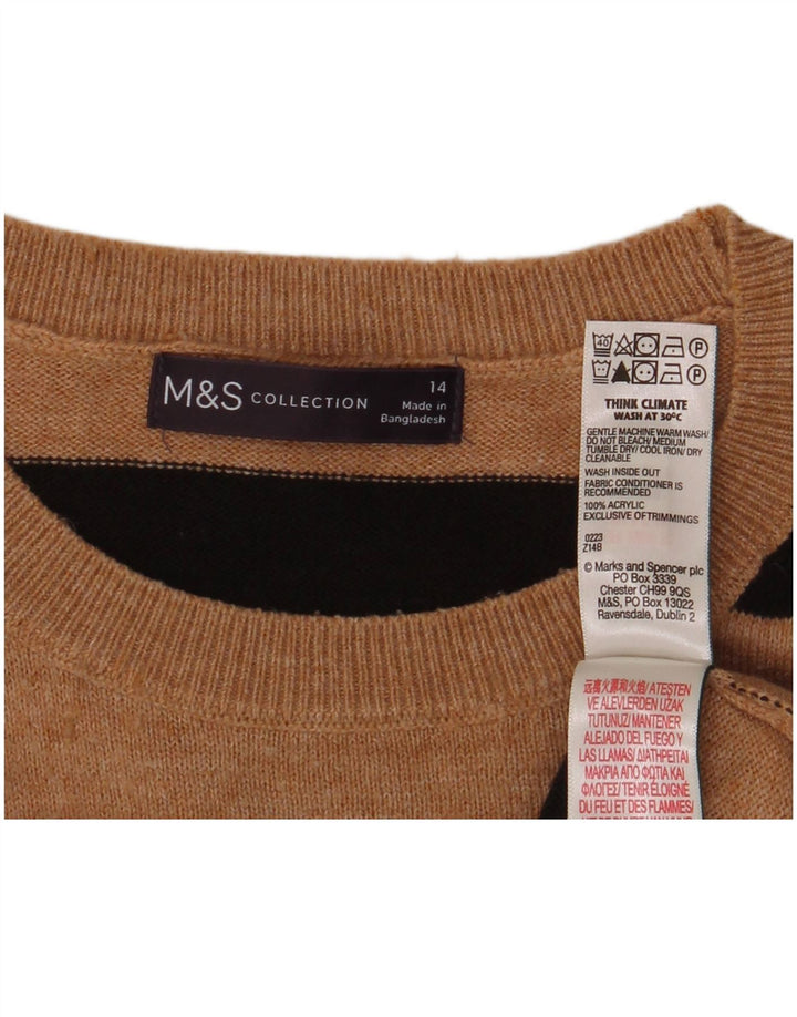 Maglione maglione girocollo da donna Marks & Spencer UK 14 Marrone medio a righe