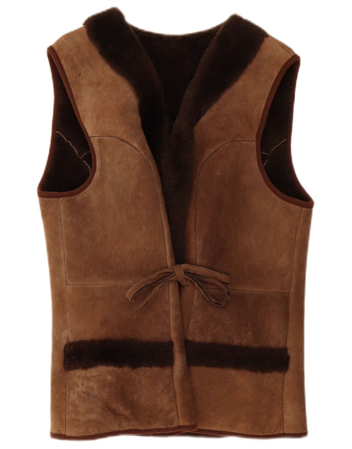 Gilet in shearling vintage da donna UK 10 piccolo marrone