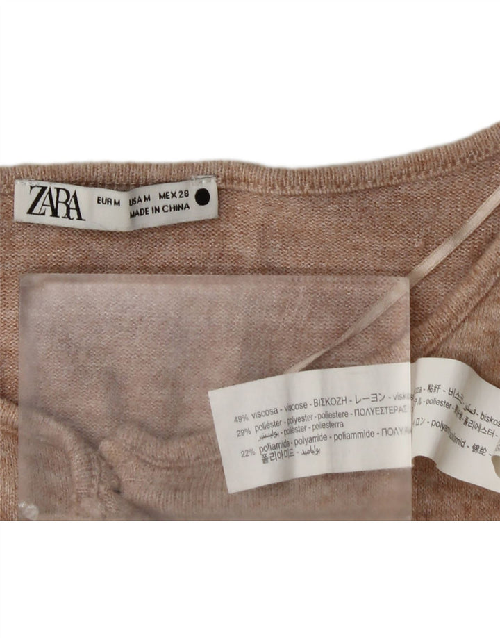 Maglione cardigan corto da donna Zara UK 14 Viscosa beige medio