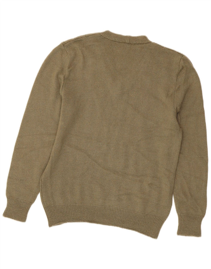 VINTAGE Mens V-Neck Jumper Sweater Small Khaki