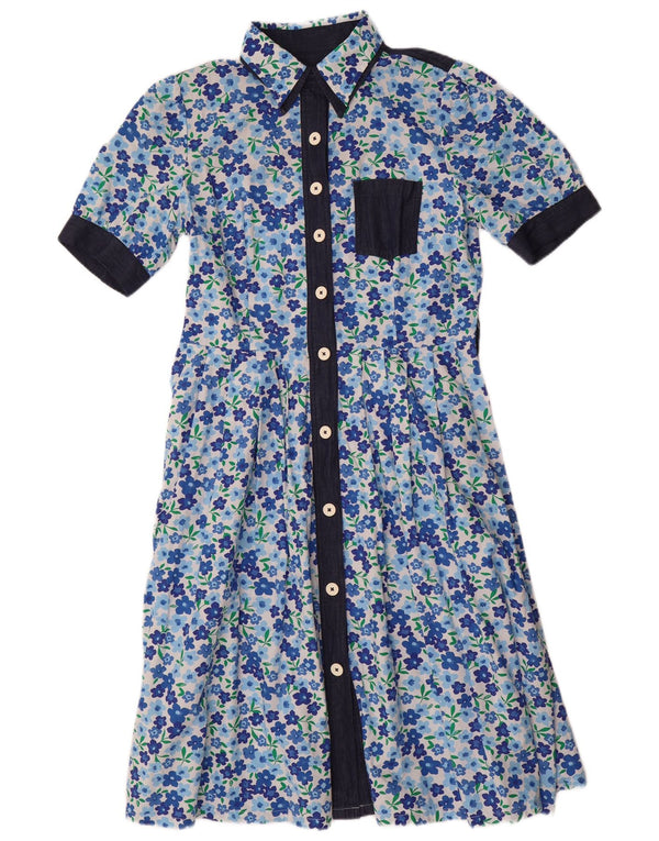 Abito camicia a maniche corte da donna Benetton UK 14 Cotone floreale blu medio