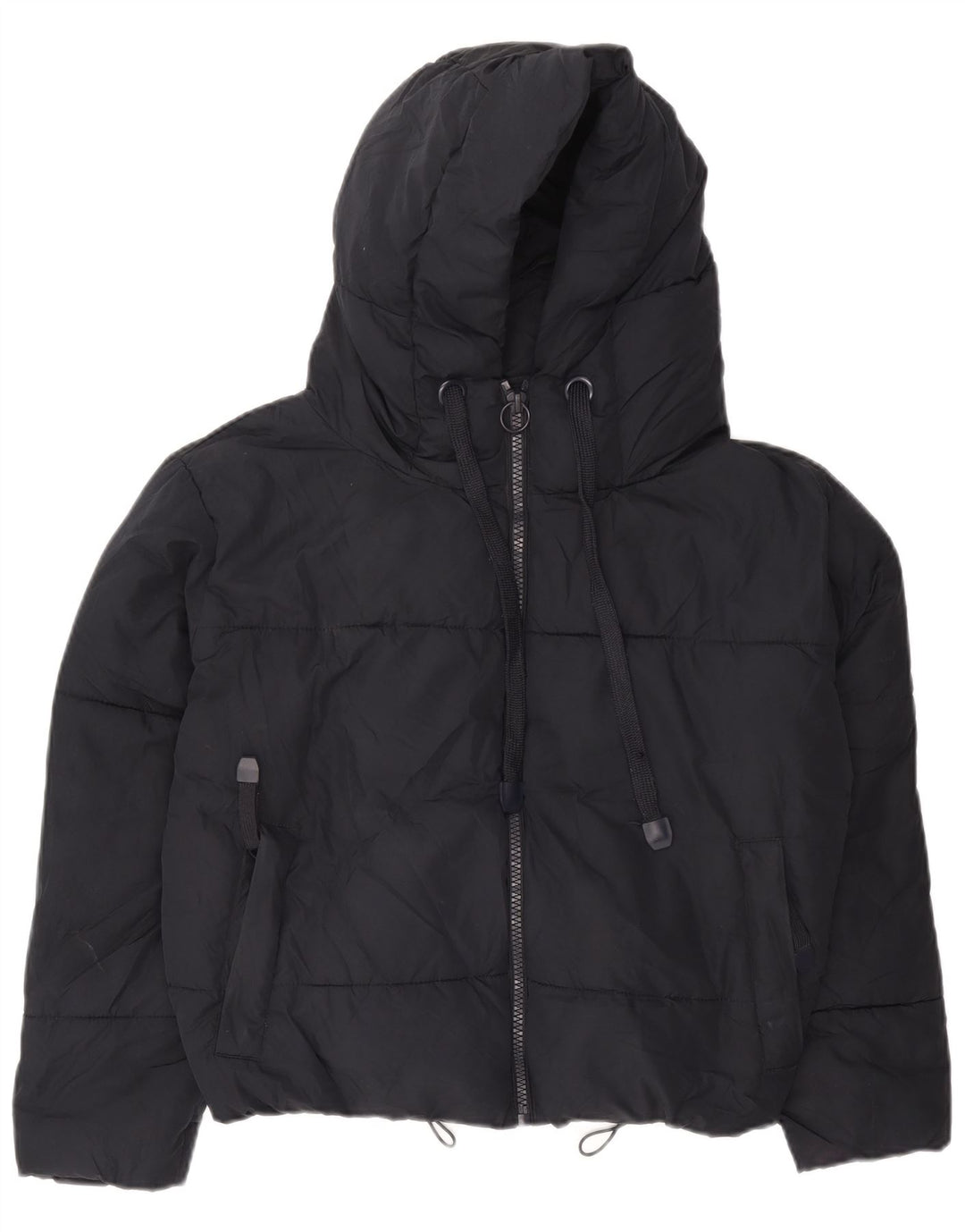 Giacca imbottita con cappuccio corta oversize da donna Zara UK 6 XS poliestere blu navy