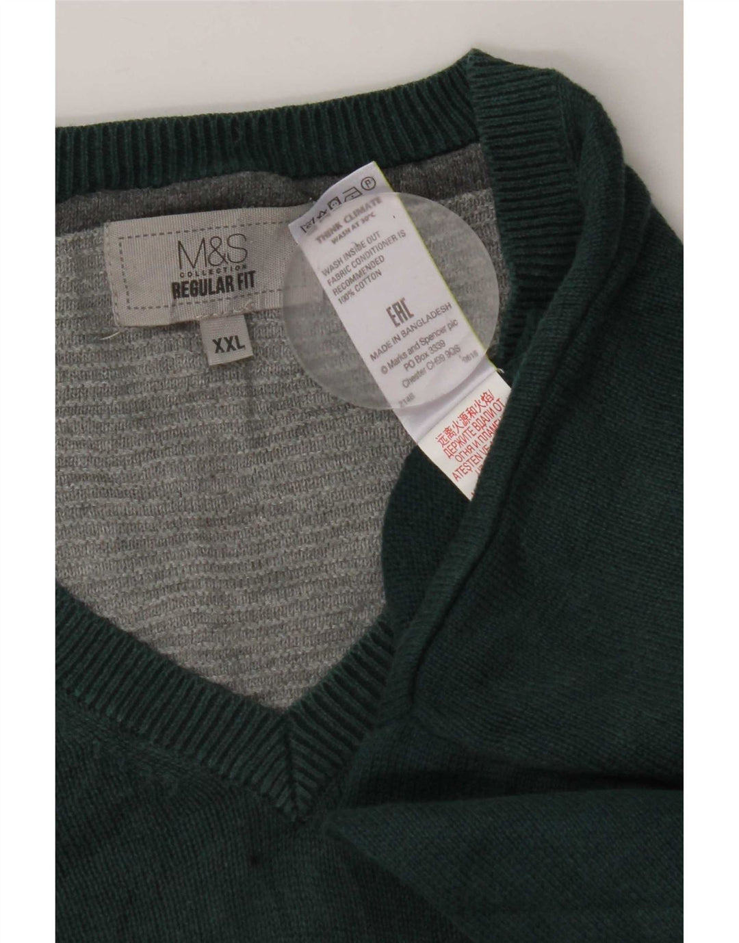 Maglione da uomo Marks & Spencer vestibilità regolare con scollo a V 2XL cotone verde