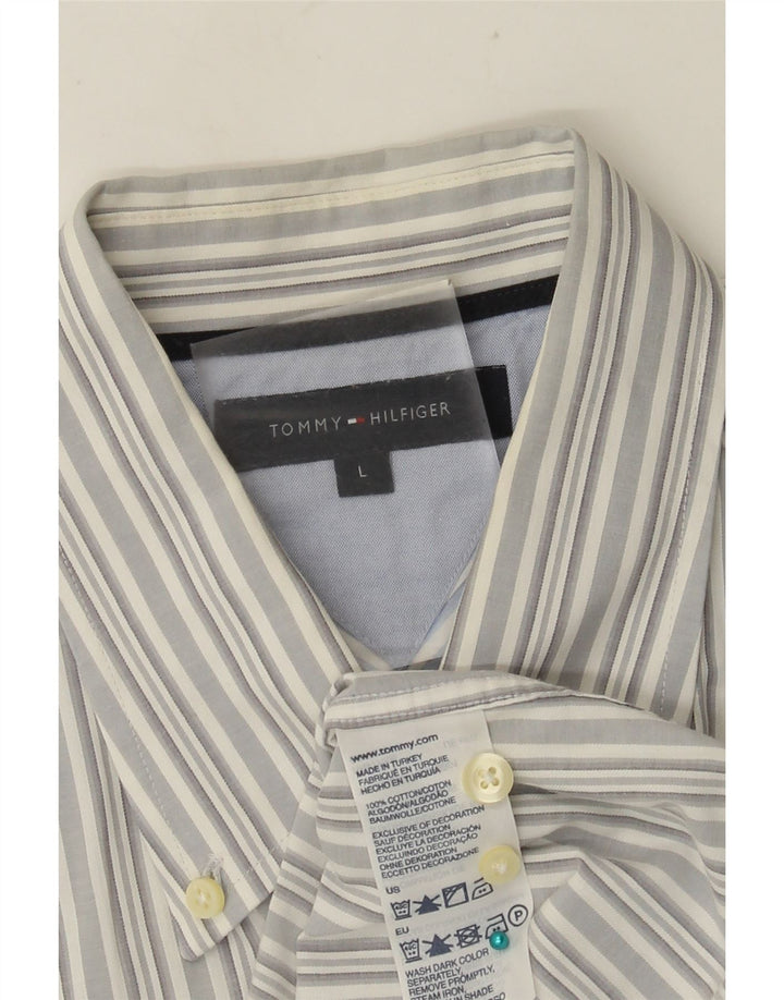 TOMMY HILFIGER Camicia a maniche corte da uomo in cotone a righe grigie grandi