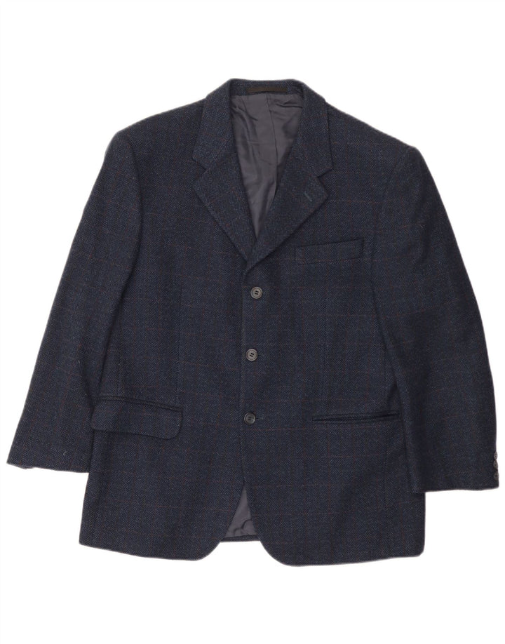 Giacca blazer da uomo a 3 bottoni Vestra UK 40 grande blu navy a spina di pesce