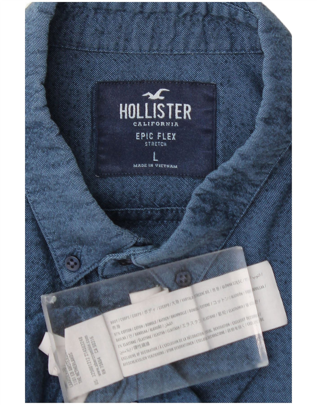 Camicia da uomo HOLLISTER Large in cotone screziato blu navy