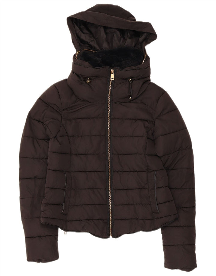 Giacca imbottita con cappuccio da donna Zara UK 10 piccola poliestere nero