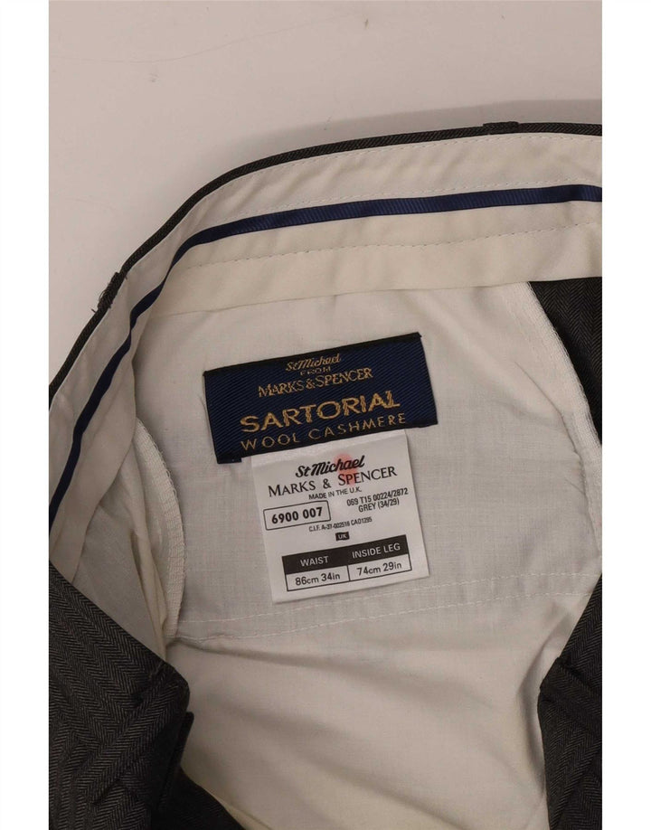 Pantaloni da abito dritti da uomo Marks & Spencer W34 L29 Lana grigia