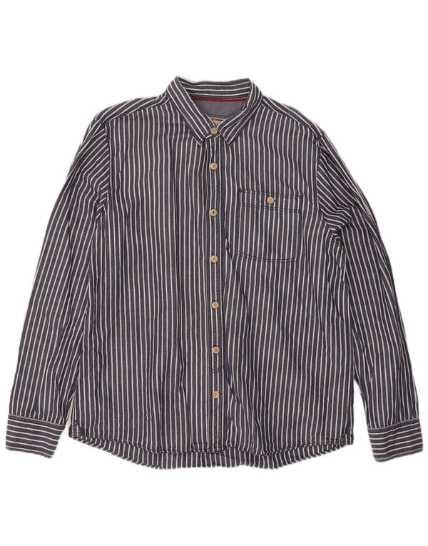 FAT FACE Camicia da uomo XL in cotone a righe blu navy