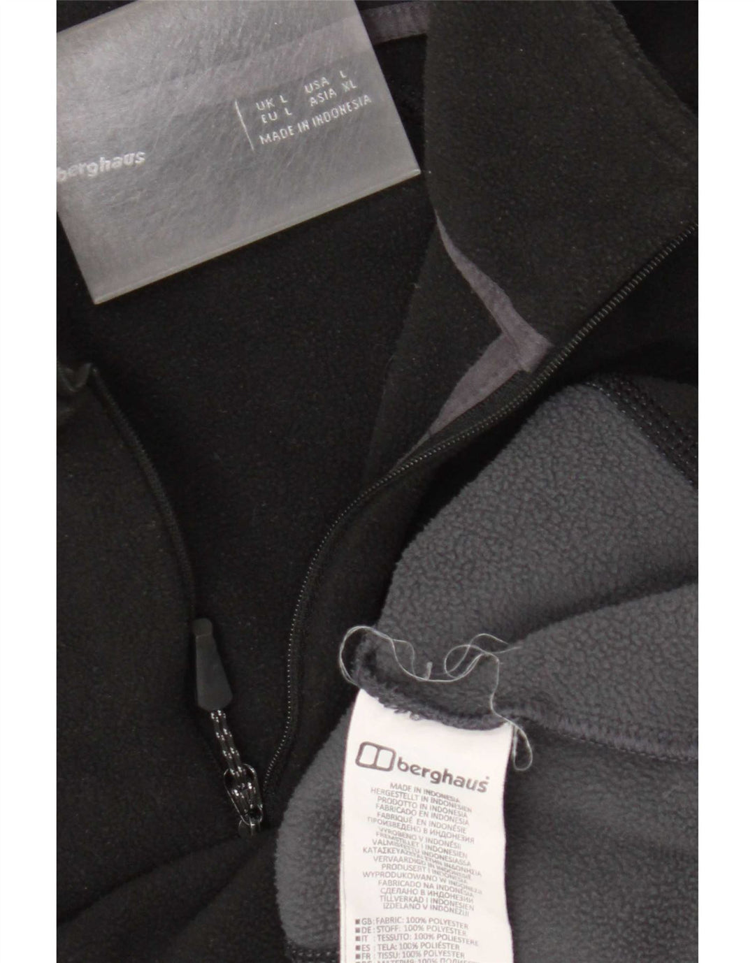 Maglione in pile da uomo Berghaus con zip e collo, grande, in poliestere color block nero