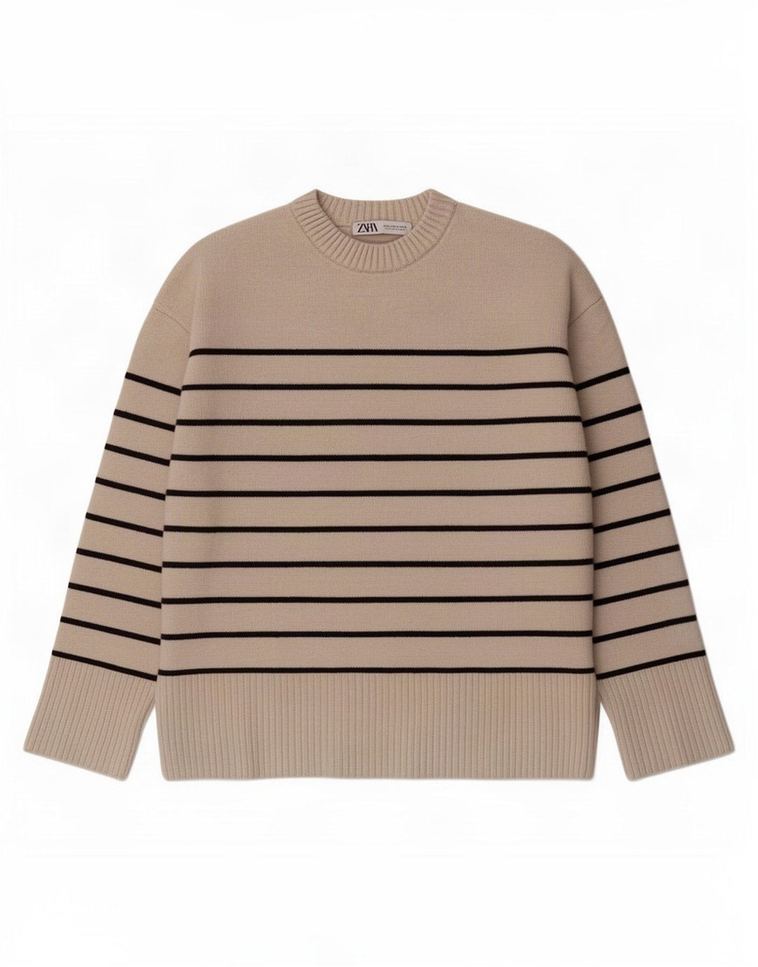 Maglione girocollo oversize da donna Zara UK 14 a righe beige medio