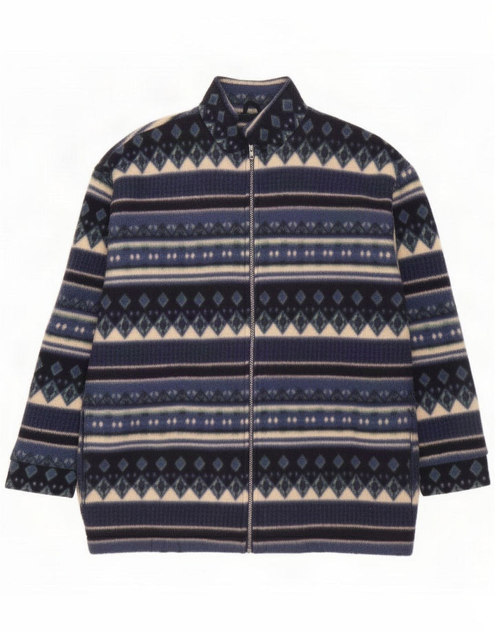 Giacca in pile da uomo autentica IT 54 2XL Poliestere geometrico blu