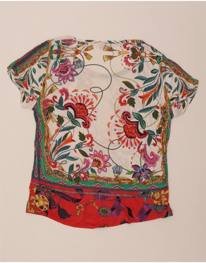 DESIGUAL T-shirt grafica da donna Top UK 20 2XL Viscosa floreale multicolore