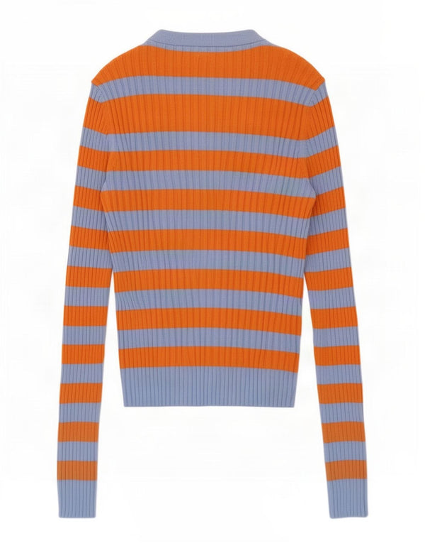 Maglione corto con scollo a barca da donna Zara UK 14 a righe grandi blu