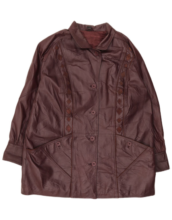Cappotto in pelle vintage da donna UK 24 4XL Pelle bordeaux a rombi/diamante