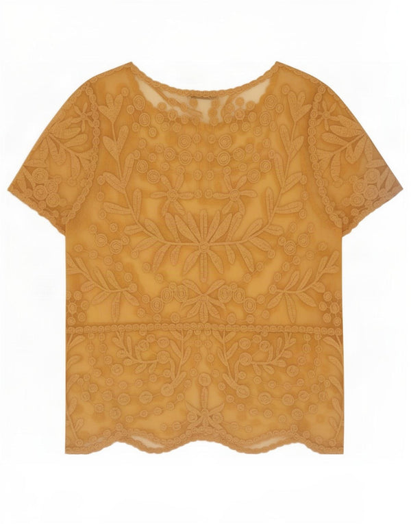 Top trasparente in pizzo da donna Zara UK 14 nylon floreale giallo grande