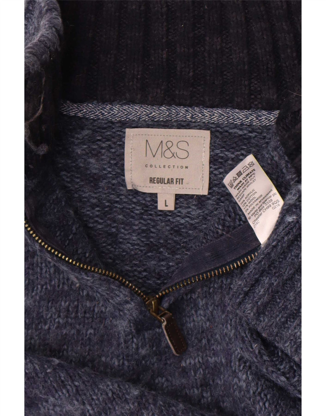 Maglione da uomo Marks & Spencer vestibilità regolare con zip e collo grande blu screziato