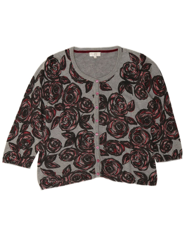 Maglione cardigan con maniche a 3/4 corto da donna CC UK 14 Cotone floreale grigio medio
