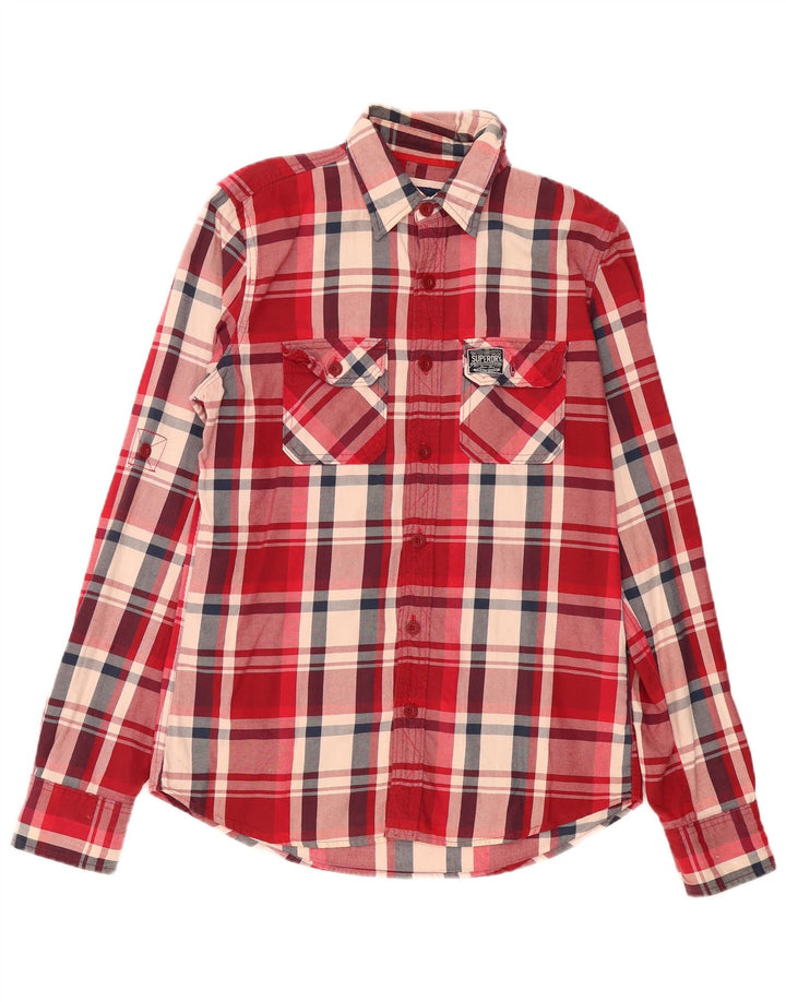 Camicia da uomo Superdry in cotone a quadri rossi grandi