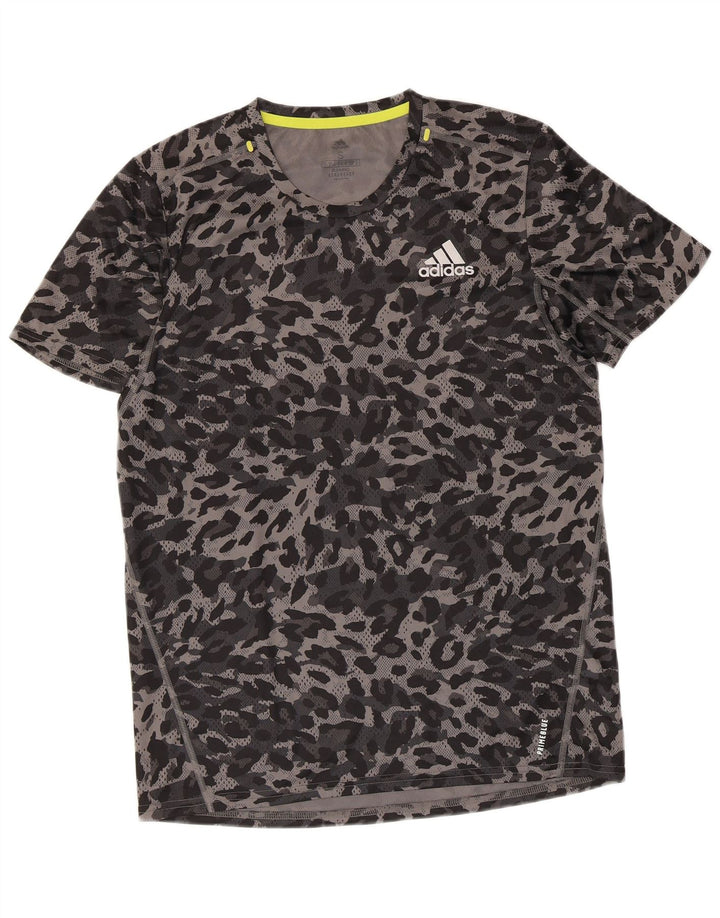 T-shirt Adidas Aeroready da uomo, piccola, in poliestere con stampa animalier grigia