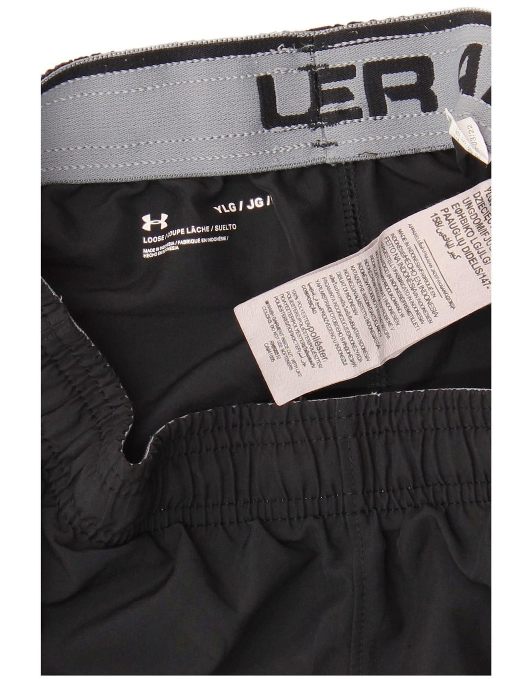 Pantaloncini sportivi con grafica UNDER ARMOUR per ragazzi 11-12 anni, grandi, in poliestere nero