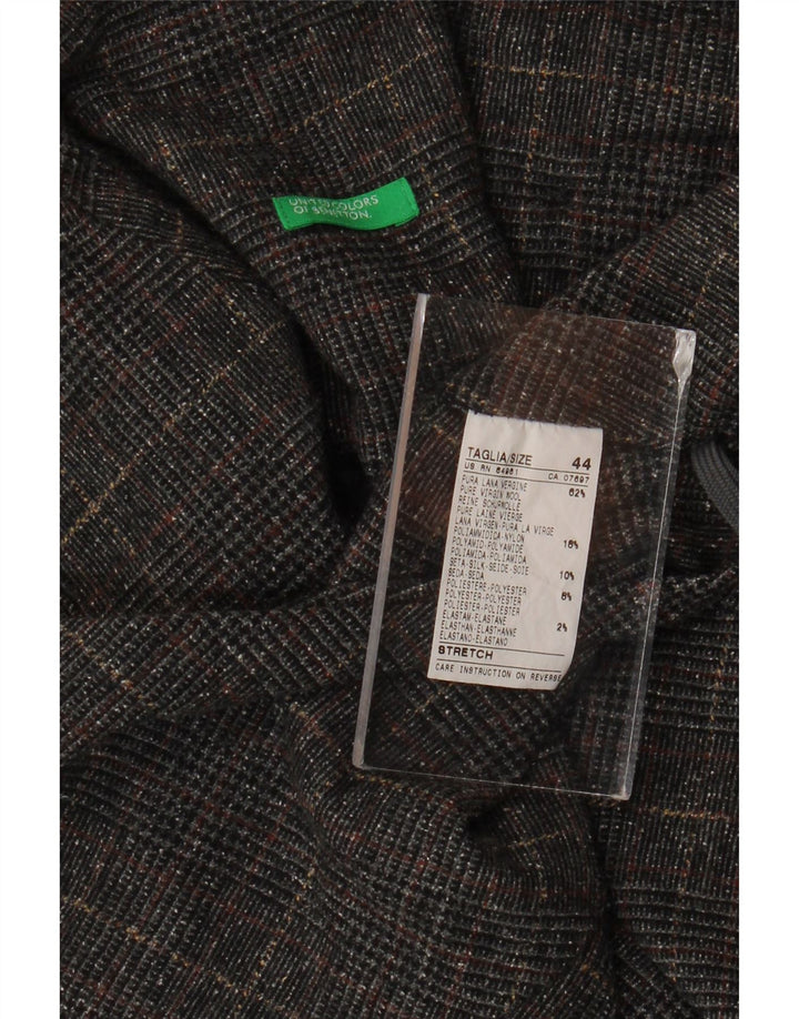 Minigonna Donna Benetton IT 44 Media W34 Pied De Poule Grigio Lana Vergine