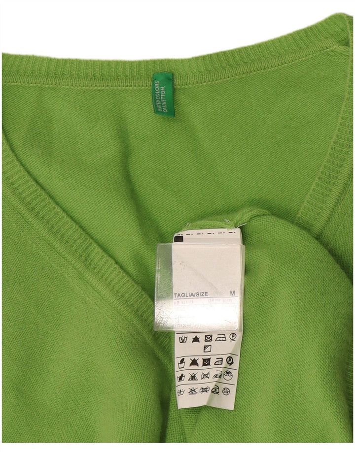 Maglione da donna con scollo a V Benetton UK 14 Lana verde medio