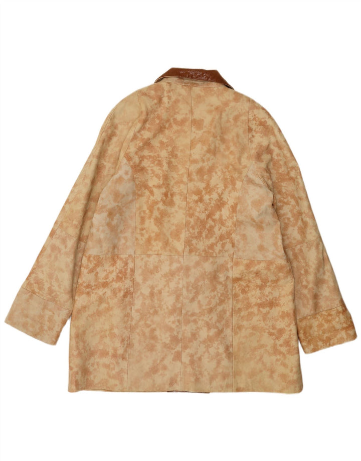 Cappotto in pelle oversize da donna vintage EU 40 in pelle tie dye beige medio
