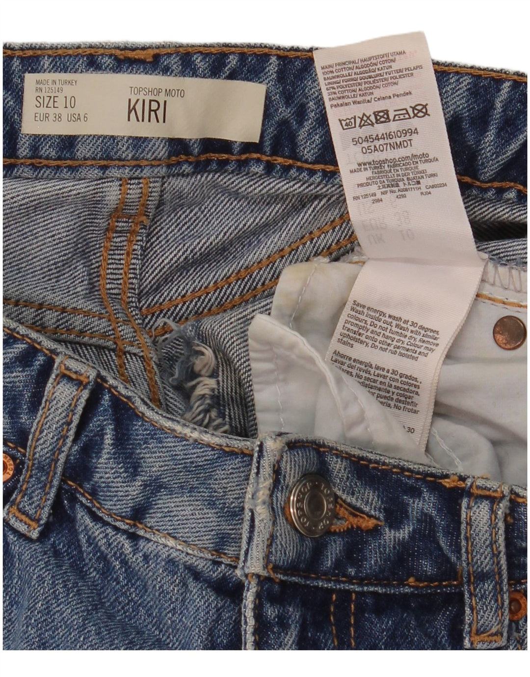 TOPSHOP Pantaloncini di jeans Kiri da donna UK 10 piccoli W28 poliestere blu