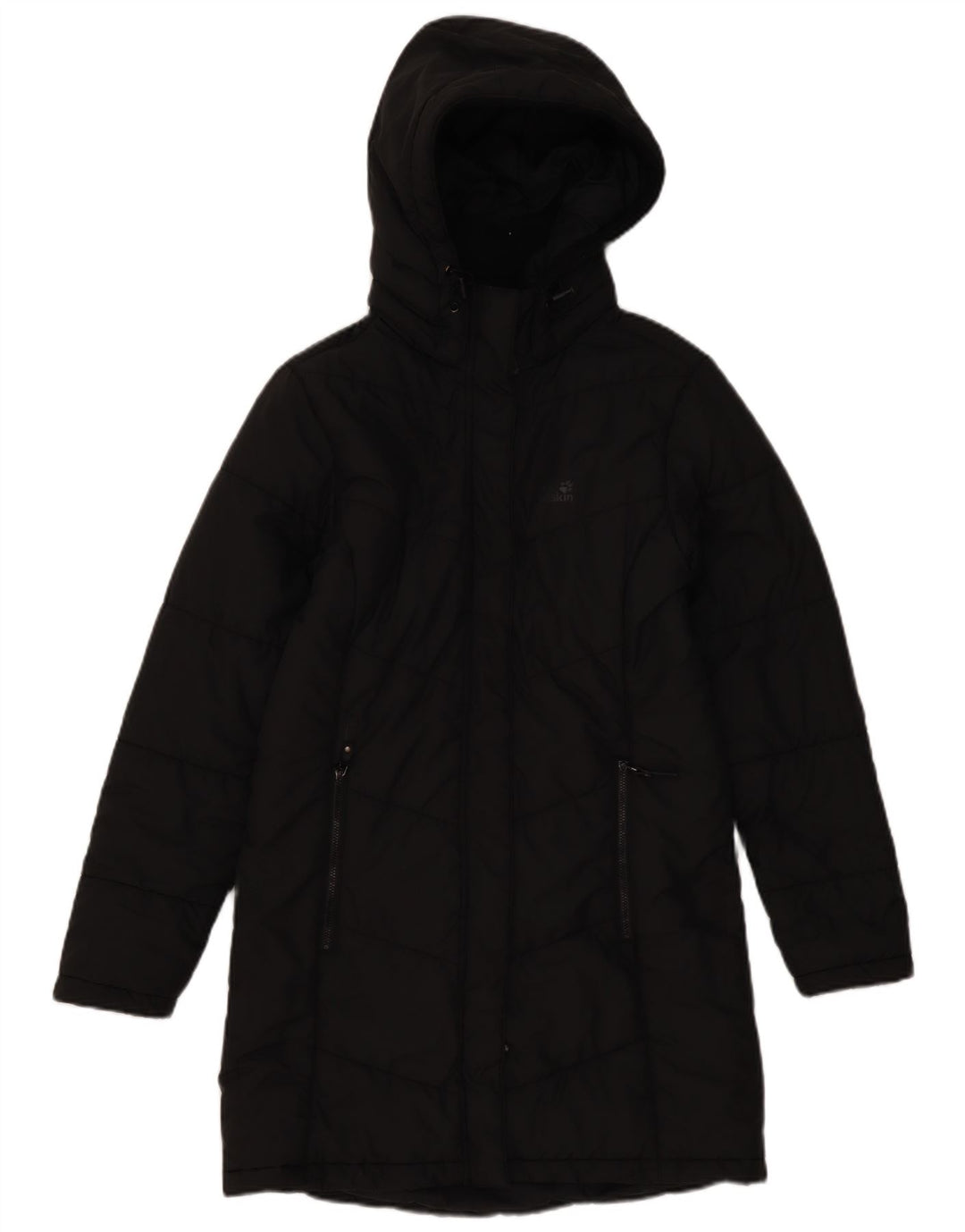 Cappotto imbottito con cappuccio da donna Jack Wolfskin UK 8/10 piccolo poliestere nero