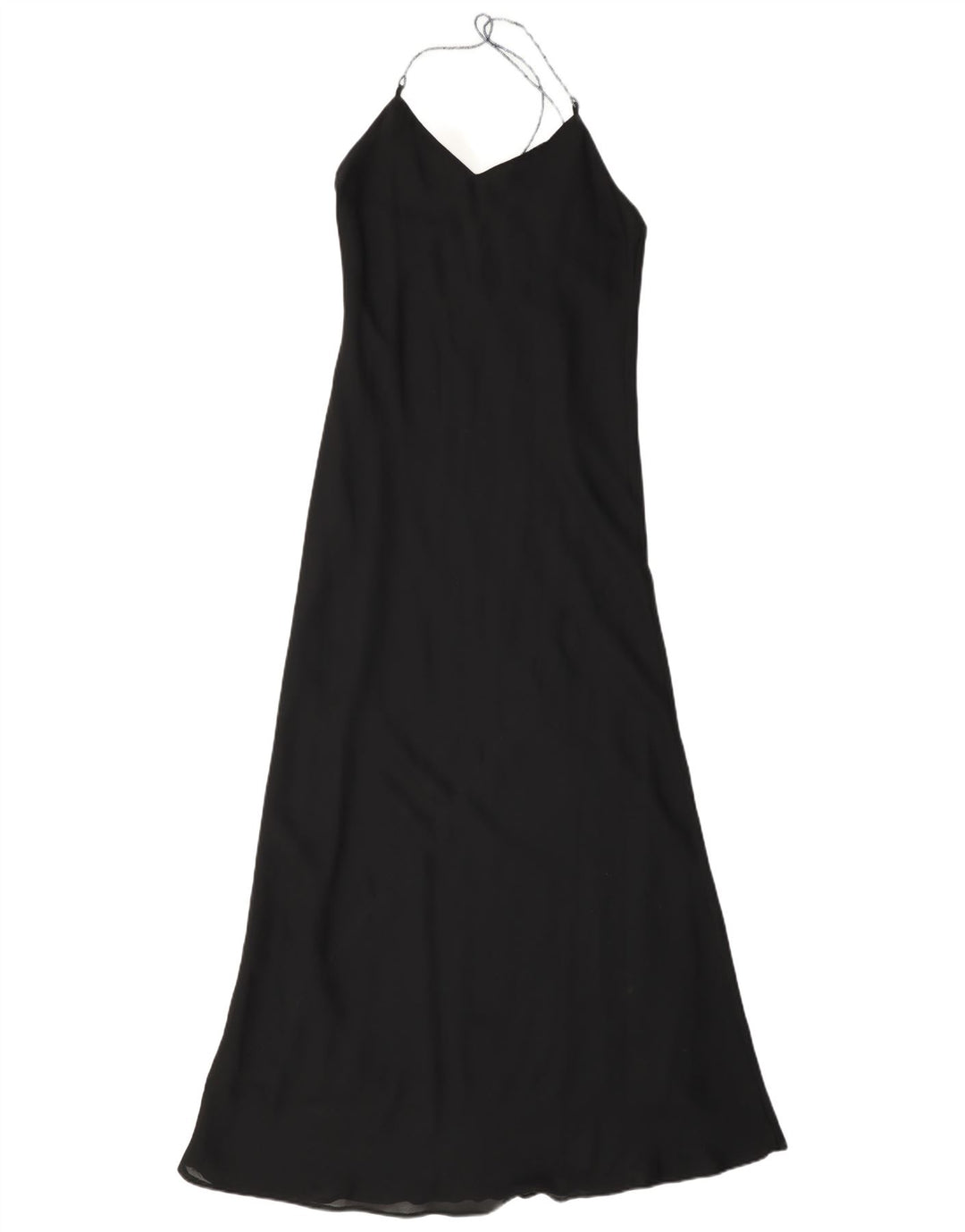 Abito maxi da donna vintage con scollo all'americana UK 10 piccolo poliestere nero