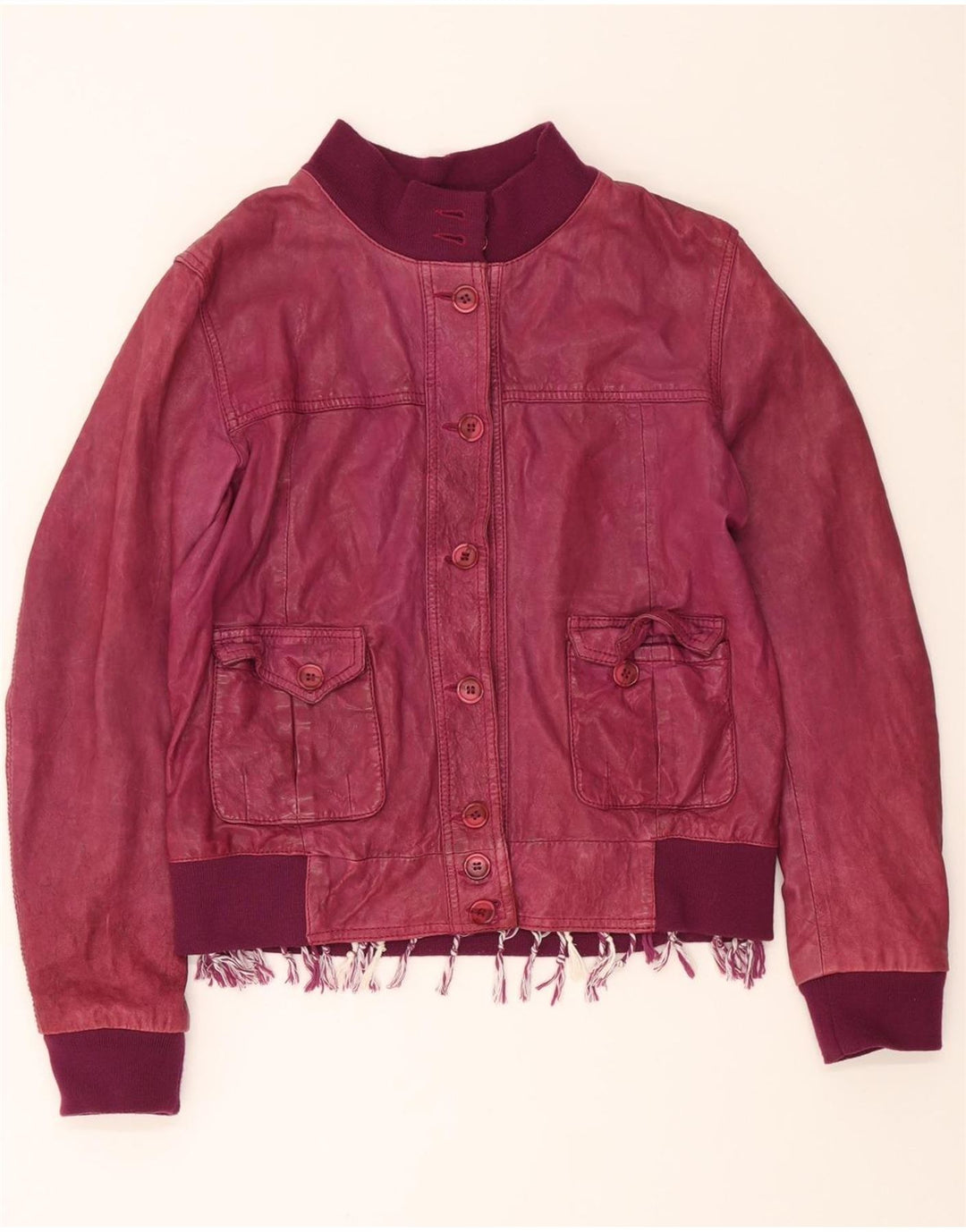 VINTAGE Womens Leather Jacket UK 14 Medium Purple Vintage Vintage and Second-Hand Vintage from Messina Hembry 