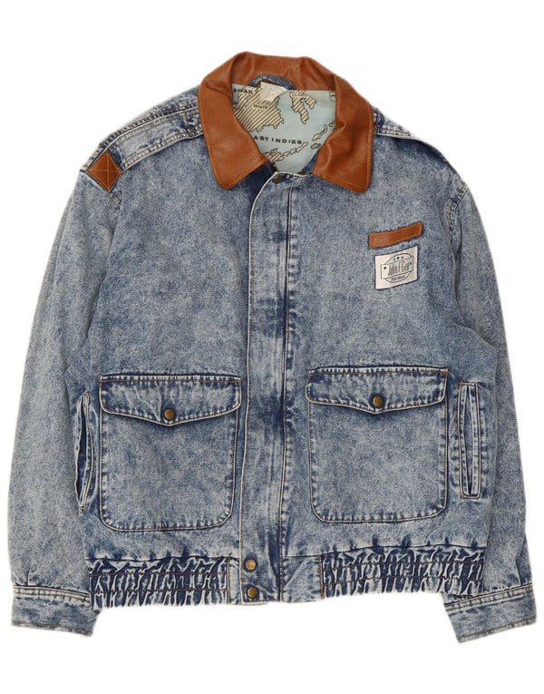 Giacca in denim grafico da uomo John F Gee UK 44 2XL Cotone color block blu