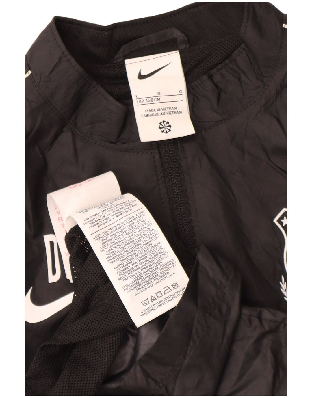 Giacca antipioggia Nike da ragazzo con grafica 12-13 anni, grande, in poliestere nero