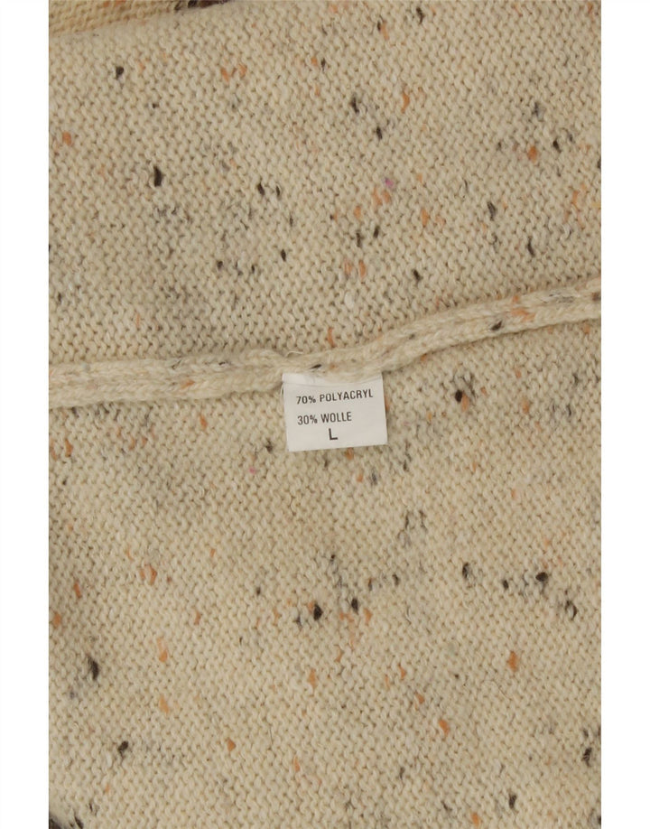 Maglione maglione girocollo da donna vintage UK 16 Novità patchwork beige grande