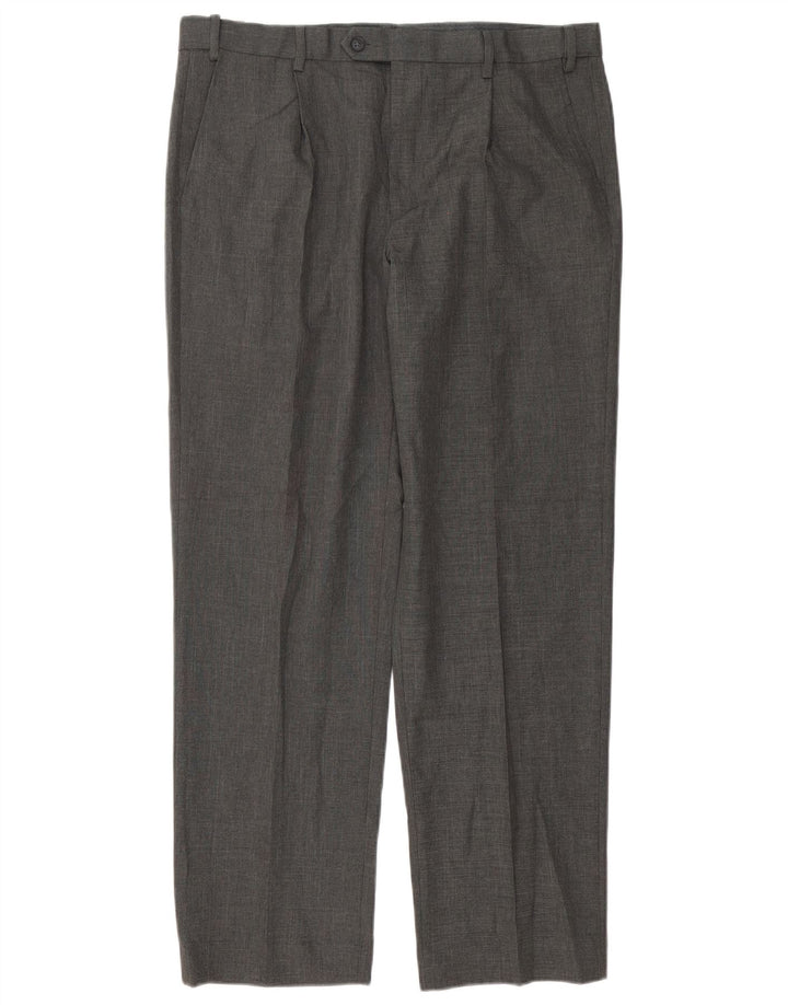 MARKS & SPENCER Pantaloni da abito vestibilità regolare da uomo W36 L31 Poliestere grigio