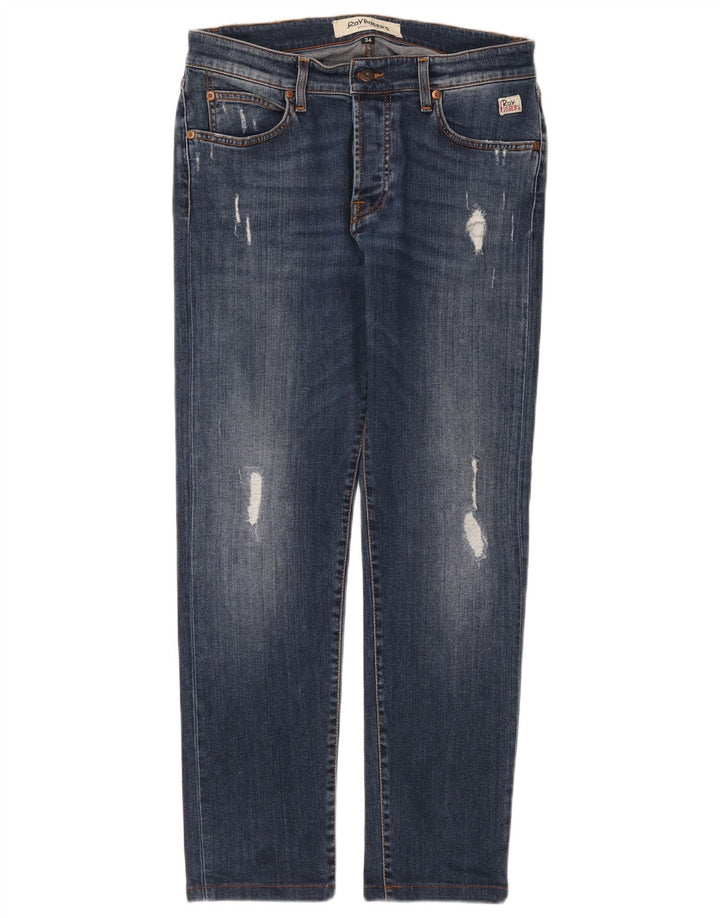 Jeans slim invecchiati da uomo Roy Rogers W34 L29 cotone blu