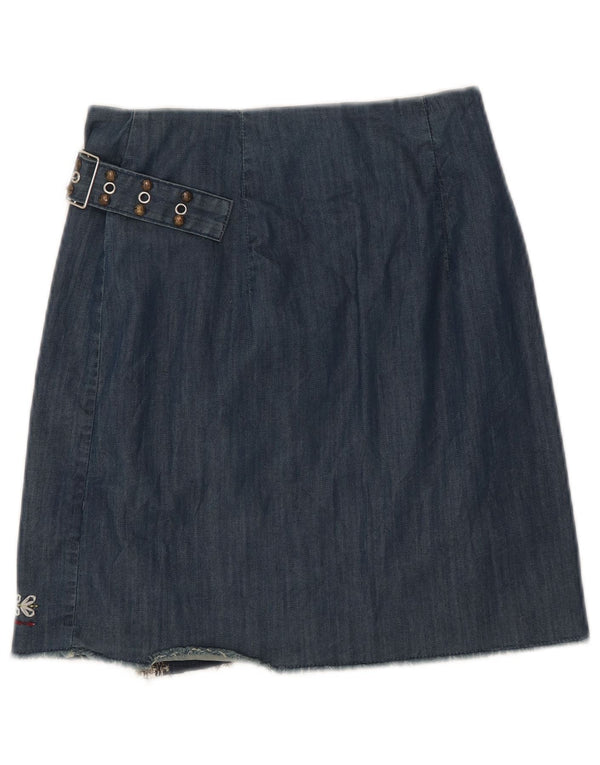 Desigual Womens Denim Wrap Skirt W24 XS Blue Patchwork Cotton