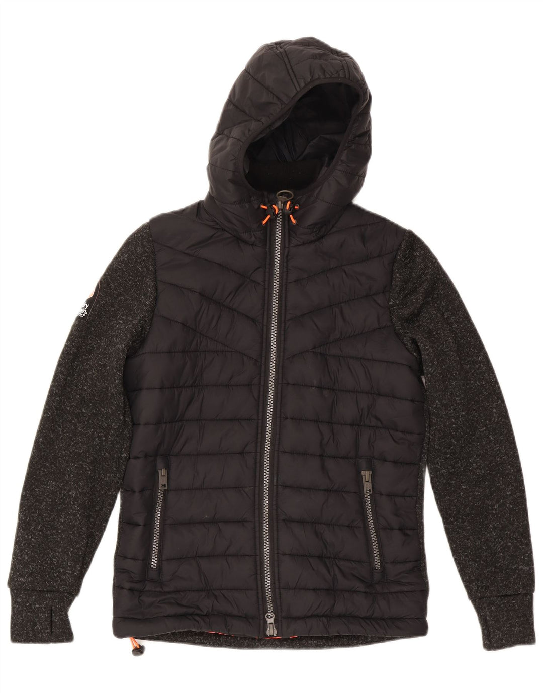 Giacca imbottita con cappuccio da donna Superdry UK 14 poliestere medio nero screziato