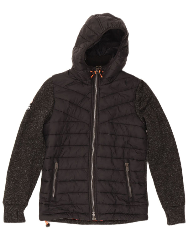 Giacca imbottita con cappuccio da donna Superdry UK 14 poliestere medio nero screziato
