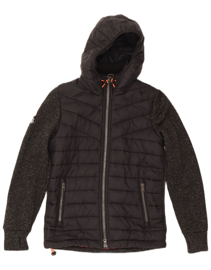 Giacca imbottita con cappuccio da donna Superdry UK 14 poliestere medio nero screziato