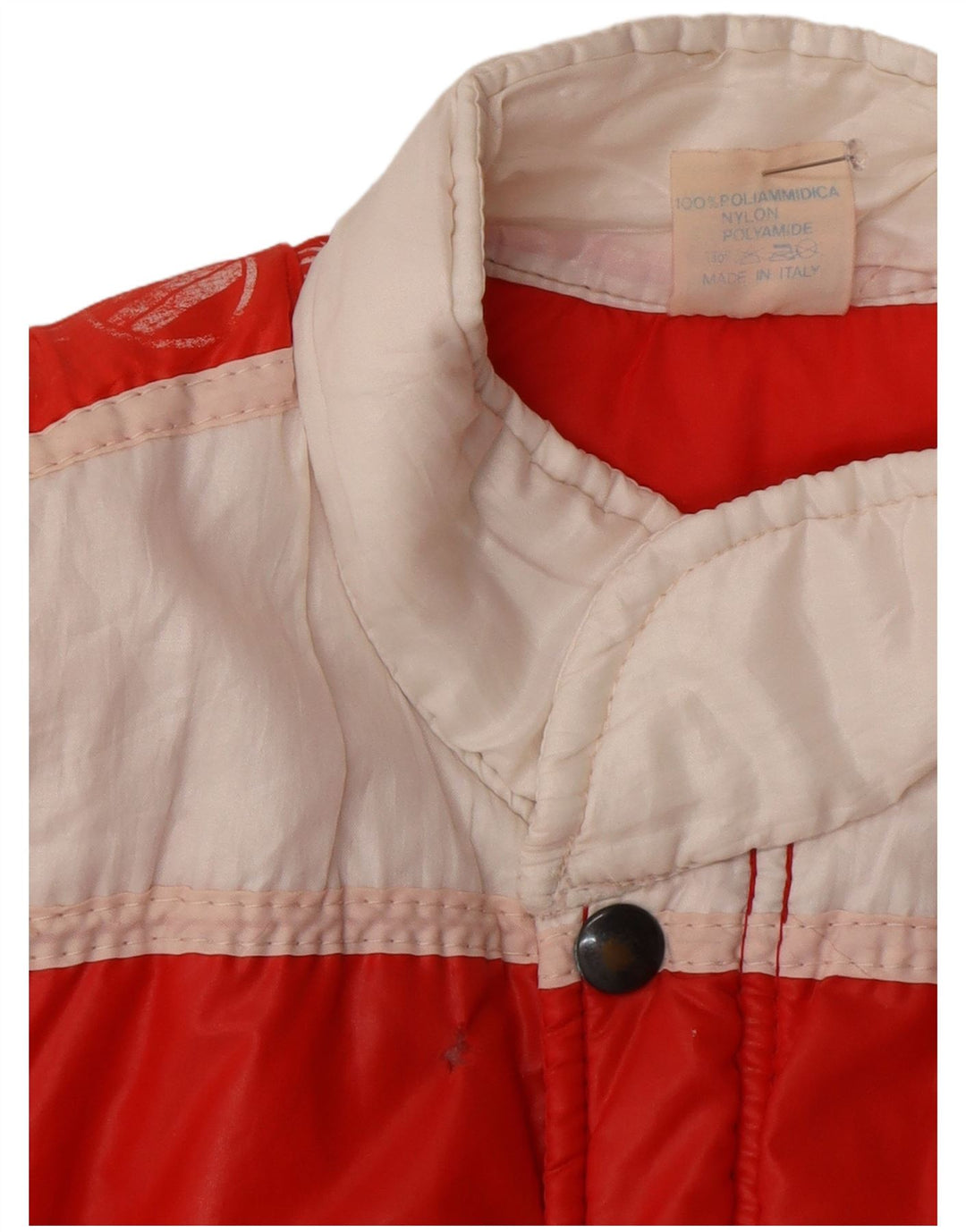 Gilet imbottito da uomo vintage UK 36 piccolo rosso color block in poliammide