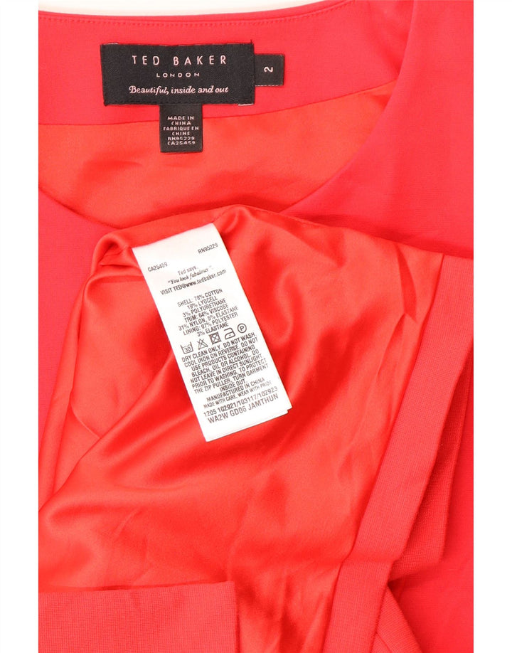 Abito peplo senza maniche da donna Ted Baker taglia 2 piccolo cotone rosso