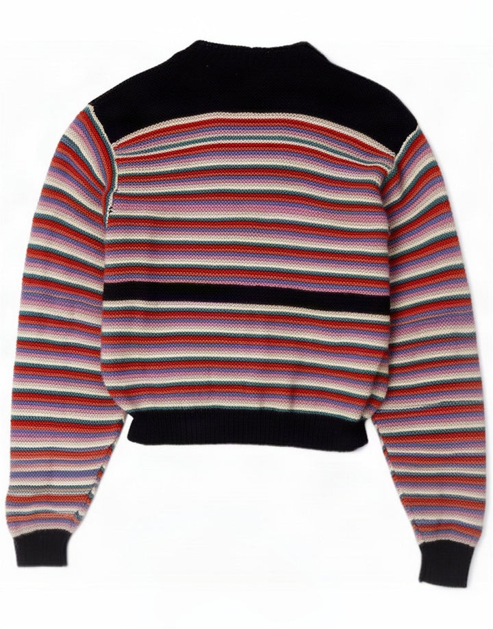 Maglione cardigan vintage da donna UK 14 medio a righe multicolore
