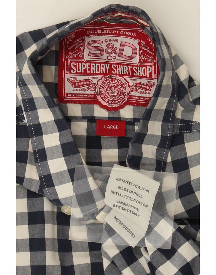 Camicia da uomo Superdry Large in cotone a quadretti blu navy