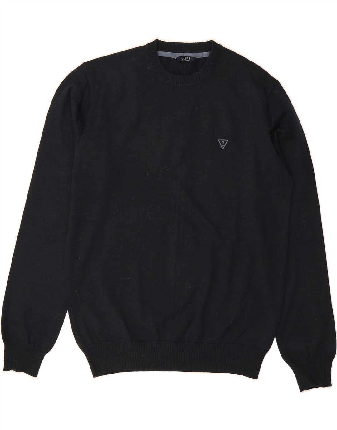 GUESS Mens Crew Neck Jumper Sweater Large Navy Blue Acrylic Vintage Guess and Second-Hand Guess from Messina Hembry 
