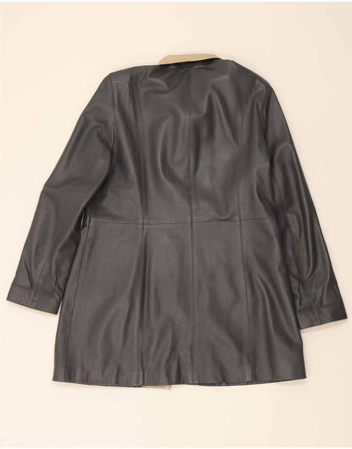 VINTAGE Womens Leather Coat IT 44 Medium Grey Leather Vintage Vintage and Second-Hand Vintage from Messina Hembry 
