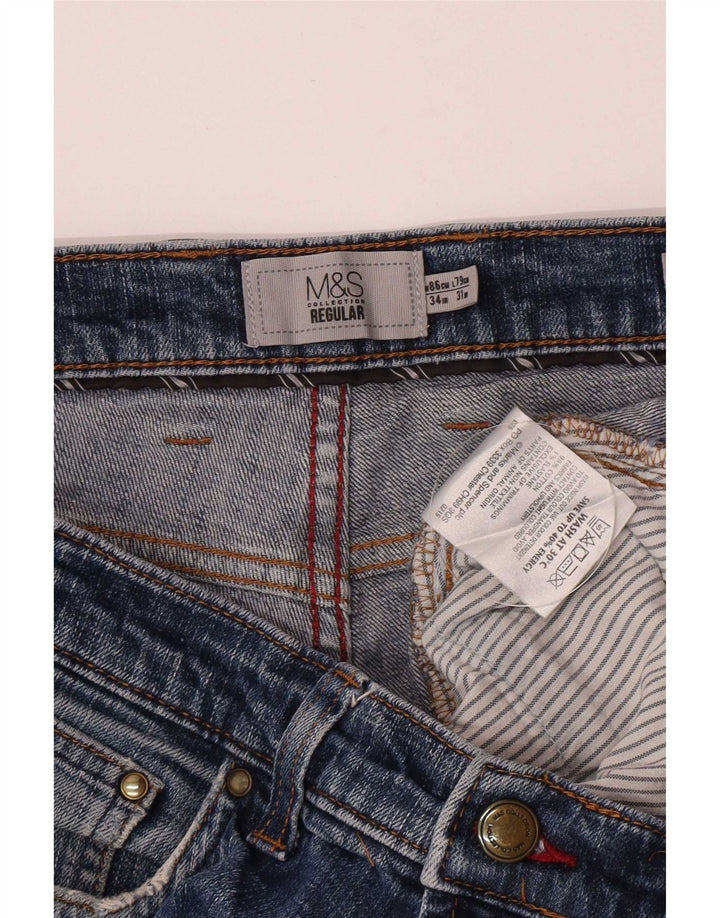 Jeans dritti regolari da uomo Marks & Spencer W34 L29 cotone blu