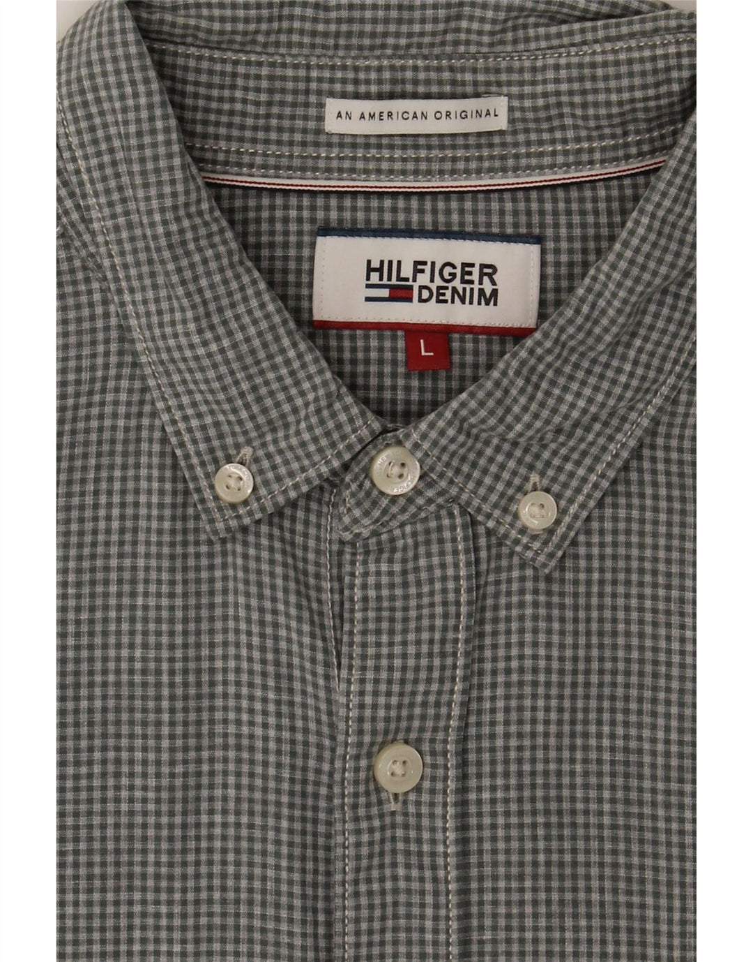 TOMMY HILFIGER Mens Shirt Large Grey Check Cotton Vintage Tommy Hilfiger and Second-Hand Tommy Hilfiger from Messina Hembry 