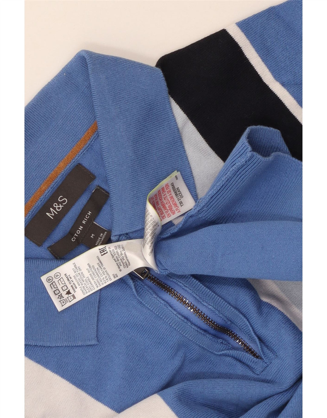 Maglione da uomo Marks & Spencer con collo alto in cotone a righe blu medio